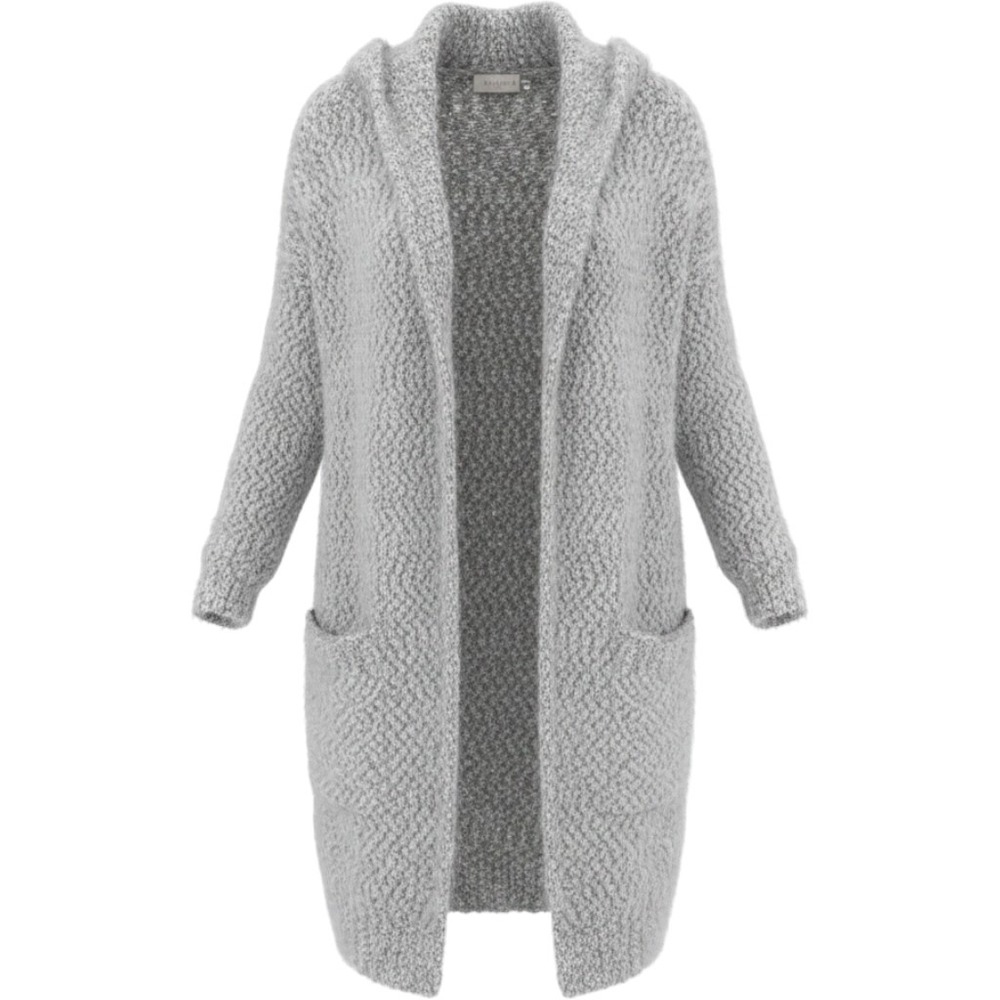Soft Cozy Bouclé Hooded Open Cardigan Sweater Gray Small Lounge Layer - Picture 2 of 11
